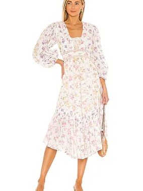LoveShackFancy Garrison Dress  Floral Long Sleeve Midi Dress